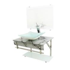 Imagem de Gabinete De Vidro 70cm Iqx Inox Com Cuba Quadrada - Mármore 