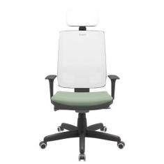 Imagem de Cadeira Office Brizza Tela Branca Com Encosto Assento Vinil Verde Auto