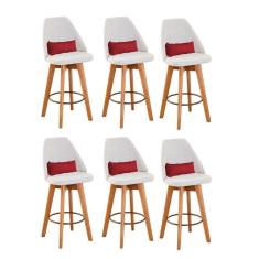 Imagem de Kit 06 Banquetas Bege Claro E Almofada Sintético Vermelho