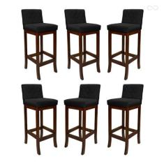 Imagem de Kit 6 Banquetas Alta para Cozinha Tóquio em Madeira Maciça Matelassê S