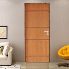 Imagem de Kit Porta de Madeira 210x62cm Batente 9cm Fechadura Stilo Belissima 7 Rodam Imbuia