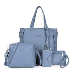 Imagem de ForHe Conjunto de 4 peças de couro feminino bolsa de mão, bolsa de mão + bolsa de ombro + bolsa com zíper com alça + porta-cartões com vários compartimentos, 