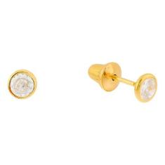 Imagem de Brinco Ouro Infantil 18k Pedra 3mm Recem Nascido Bebe 2 Furo castroado
