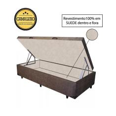 Imagem de Cama Box Baú Luxo Blindado Solteiro NK Camas Suede Marrom 41x88x188