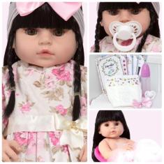 Imagem de Boneca Reborn Barata Morena Olho Castanho Com Kit Acessórios - Cegonha