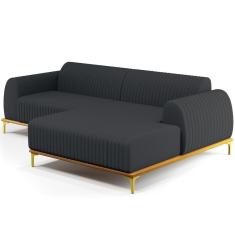 Imagem de Sofá 3 Lugares com Chaise Direito Sala de Estar Molino 230cm D02 Linho Chumbo D-465 - Lyam Decor
