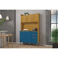Imagem de Armario Kit de Cozinha Arthur Cinamomo com Azul Turquesa -chf Moveis