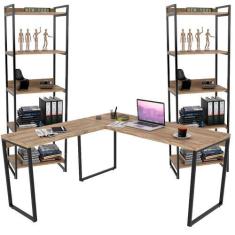 Imagem de Kit Mesa Para Escritório Industrial Em L Com 2 Estantes Com 5 Pratelei