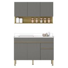 Imagem de Armário De Cozinha E Balcão Com Pia 120cm Lina K02 Gris/Freijó - Mpoze