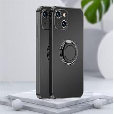 Imagem de Capa macia fosca quadrada fosca de luxo para iphone 14 13 12 11 pro xs max mini se x xr 7 8 plus suporte de anel de metal tampa traseira, preto, para iphone 12 mini