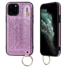 Imagem de Estojo carteira de couro com alça de pulso brilhante para iPhone 6 7 8 Plus 13 12 11 Pro Max XR XS Max X com capa de telefone, roxo, para iPhone 12
