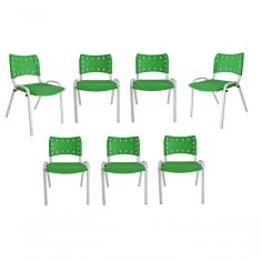 Imagem de Kit 7 Cadeiras Iso Para Escola Escritório Comércio Verde Base Branca