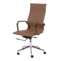 Imagem de Cadeira Giratória Alta Office Esteirinha em pu Caramelo Base Rodízio Cromado