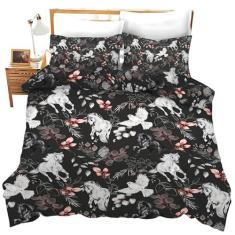 Imagem de Conjunto de cama de cavalo preto e branco, decoração de cavalo, capa de edredom animal, macio, respirável, conjunto de colcha para meninas, meninos, crianças, adolescentes, adultos, homens e mulheres,