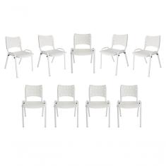 Imagem de Kit 9 Cadeiras Iso Para Escola Escritório Comércio Branca Base Branca