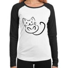 Imagem de Baby Look Raglan Gatinho Traços Manga Longa - Foca Na Moda