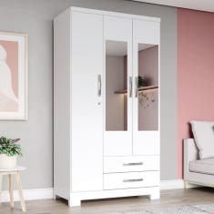 Imagem de Guarda-Roupa Solteiro Açaí 3 Portas 2 Gavetas com Espelho Flex Branco e Branco/Rosa Chá - Henn