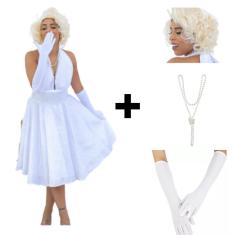 Imagem de Fantasia Completa Vestido Marilyn Monroe Retro Vintage Anos 60 Sexy Adulto Feminino Cosplay Festa Evento Carnaval