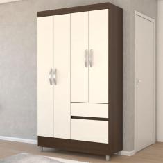 Imagem de Guarda-Roupa Solteiro Londres 4 Portas 2 Gavetas Imbuia/Champanhe - Panorama Móveis