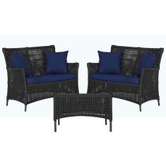 Imagem de 2 Sofá Área e Mesa Igapó Alumínio Pintura Preta Corda Náutica Estofado Impermeável Almofada 10 Trama