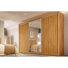 Imagem de Guarda Roupa Casal 3 Portas de Correr (2 Ripadas e 1 c/ Espelho) e 6 Gavetas York Peroba - Europa