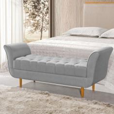 Imagem de Recamier Pés Palito Em Madeira Marajó 1,30m Capitonê Linho Cinza