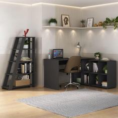 Imagem de Mesa de Escritório em L Nero com Estante Star Preta