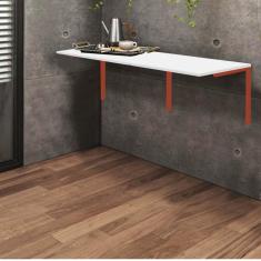 Imagem de Mesa Suspensa de Estudos Parede 120cm Escritório Suporte Bronze MDF Off White - Ahazzo Móveis