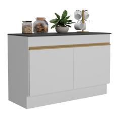 Imagem de Balcão Cozinha Gabinete Pia 120cm 2 Portas Com Rodapé Veneza Multimóveis Mp2239 Branco/dourado Branco/dourado