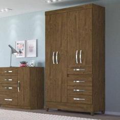 Imagem de Guarda Roupa Solteiro 4 Portas 4 Gavetas com Chave Sobral Moval Castanho Wood