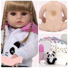 Imagem de Boneca Reborn Realista Loira Pandinha Itens Fala 30 Frases