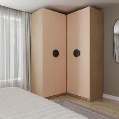Imagem de Guarda-roupa Modulado Joy 2 Peças Canto, Nicho com 2 Gavetas Cabecasa Madeiramadeira Salmão