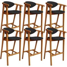 Imagem de Kit 06 Banquetas Alta Para Cozinha Bancada Bar Sala de Jantar Fixa Cecília L02 Linho Chumbo - Lyam