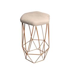 Imagem de Banqueta Aramada Bege Base Ferro Rose Gold Web Shop Móveis