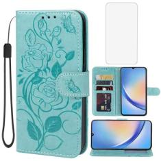 Imagem de Vavies Capa para Galaxy A34 5G, capa carteira para Samsung A34 5G SM-A346E com protetor de tela de vidro temperado, capa de couro floral com suporte para cartão de crédito para Samsung Galaxy A34 5G