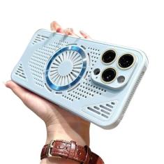 Imagem de Capa de telefone com dissipação de calor magnética, para iphone 15 14 13 12 pro max, cor doce, capa de resfriamento respirável, azul menta, para iphone 15 pro