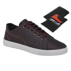 Imagem de Tênis Casual Masculino De Amarrar Sola Reta Conforto + Carteira-Masculino