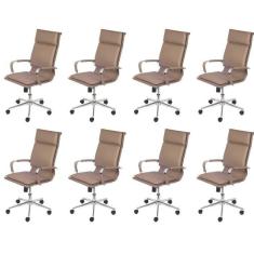 Imagem de Kit 8 Cadeiras para Escritorio Presidente Design Italiano Estofada em Sintético 3304 Caramelo