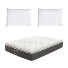 Imagem de Colchão Queen Safira Plush Molas Ensacadas (34x158x198) Branco e Cinza com 2 Travesseiros Guldi Soft Nasa Branco