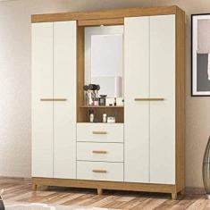 Imagem de Guarda Roupa de Casal com Espelho 4 Portas e 3 Gavetas Ágata Albatroz Móveis Carvalho Grife/off White