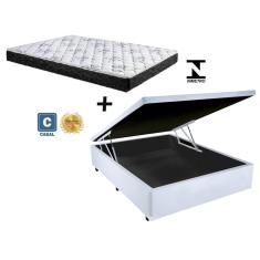 Imagem de Cama Box Baú Casal Sonho Sintético Branco + Colchão Casal Sonho Espuma D23 Com eps 16x138x188