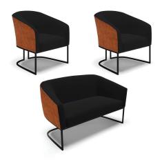 Imagem de Namoradeira E 2 Poltronas Industrial Preto Stella Noz-linho D03 - D`rossi Cor Preto