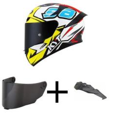 Imagem de Capacete KYT TT Course 98 Bomb Branco Mais Viseira Fumê e Spoiler Fumê
