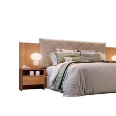 Imagem de Painel Cama Box Madeirado Cor Cumaru Casal Everest Plus 2 Mesas c/ 2 Gavetas Cumaru - Novo Horizonte