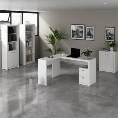 Imagem de Conjunto Home Office 4 Peças com 1 Mesa para Escritório 2 Estantes e 1 Balcão Tecno Mobili