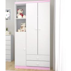 Imagem de Guarda Roupa Infantil 3 Portas 2 Gavetas 2 Nichos Lápis de Cor Espresso Móveis Branco/Rosa Chá