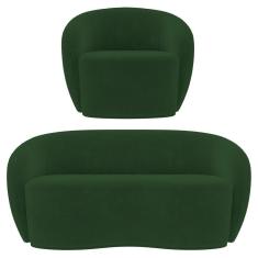 Imagem de Sofá 3 Lugares Living 180cm E 1 Poltrona Giratória Garbin K04 Veludo Verde - Mpozenato