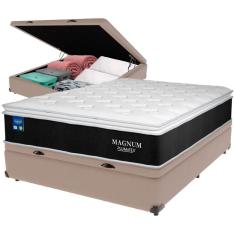 Imagem de Cama Box Baú Bege E Colchão Magnum Molas Ensacadas Casal Plumatex