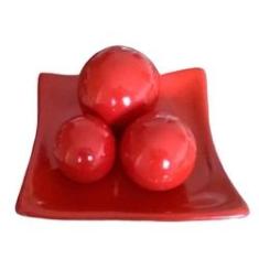 Imagem de Centro de Mesa Prato Com 3 Esferas em Cerâmica Decorativo - Vermelho