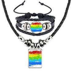 Imagem de Stippling Rainbow Gay LGBT Colar de couro LGBT conjunto de joias